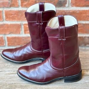 Laredo Men's Burgundy Roper Leather Western Cowboy Boots Sz 9D